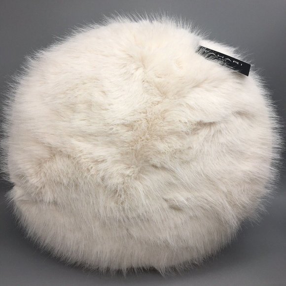 ONE Tahari Faux Fur Accent Pillow White Sand 16" Round Holiday Christmas Decor - Picture 2 of 7